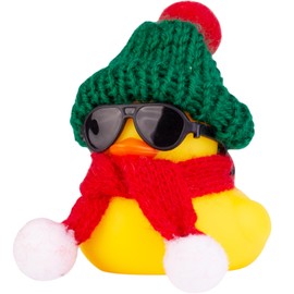 MuMyer Christmas Rubber Ducks Toys Car Ornaments, Mini Yellow Duck Car Dashboard Decorations with Mini Beanie Hat Scarf and Sunglasses for Winner Home Christmas Decor, 2 Inches(D11)