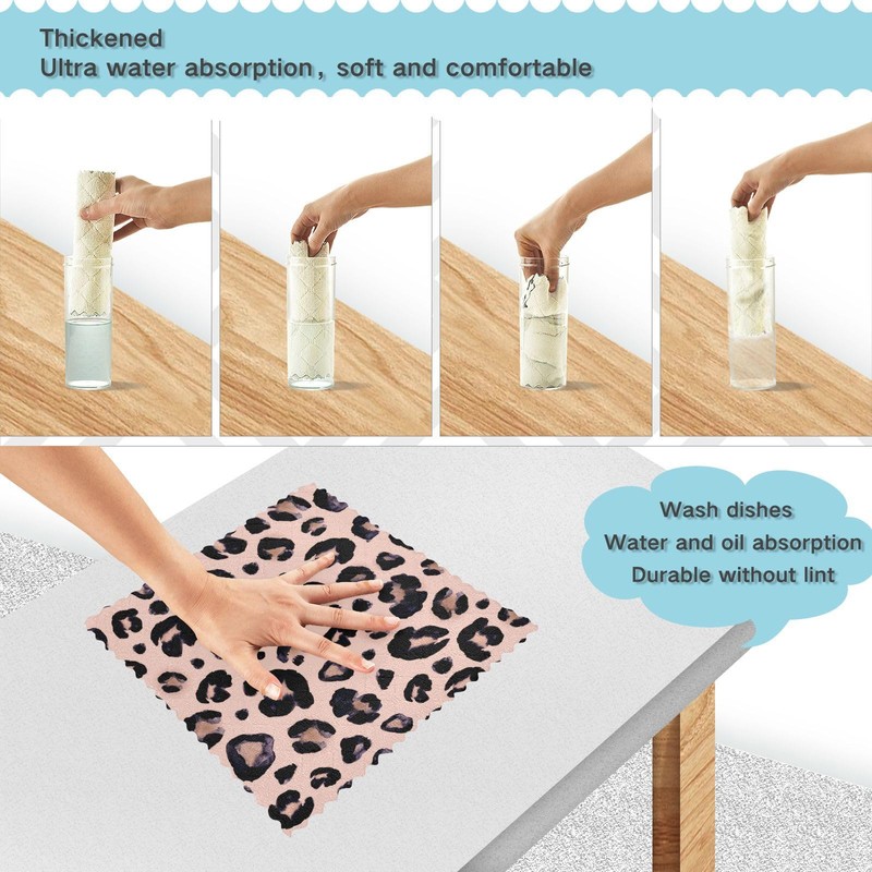 Paños de cocina con estampado de leopardo rosa y negro,