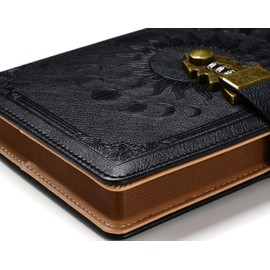 ZXHQ A5 Journal with lock, 120Gsm 224 Pages Lock Diary, Pen Set, Brown Edge, Refillable, Leather Hardcover, Fine Inner Pocket (5.9 x 8.5 inch) - Black