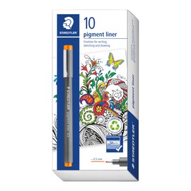 STAEDTLER 308 05-4 Pigment Liner Fineliner Pen for Writing & Technical Drawing - Orange, 0.5mm (Box of 10)