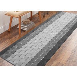 16 ft Non Slip Washable Carpet Runner Rug with Rubber Backing, Custom Floor Mat for Kitchen Hallway Stairs Bedroom Bathroom Entry, Checkered Anthracite Grey, Your Choice of Length, 26 Inch X 16 feet
