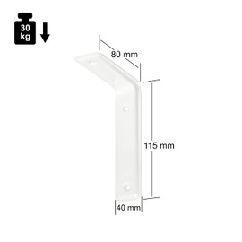VORMANN Shelf Brackets Corner Bracket Wall Bracket Living Room Console 115 x 80 x 40 mm Set of 2 Including Screws and Wall Plugs White Powder-Coated Steel