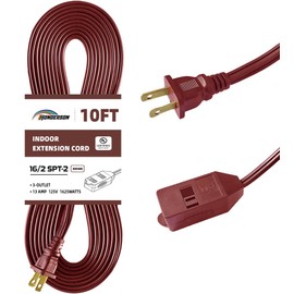 HONDERSON 3-Outlets Flat Extension Cord, Power Strip with Safety Cover, UL Listed 16/2 SPT-2 Outlet Extender, 2 Prong 16 Gauge 10FT Brown Indoor Extension Cord