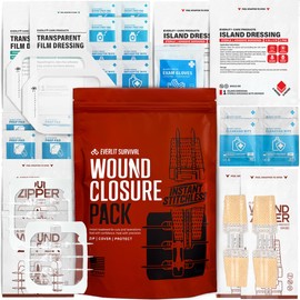 EVERLIT Wound Closure Pack | 4 Pcs Surgical Wound Zip Devices for Cut & Laceration Wound Repair | Sterile, Suture-Free, Stitch-Less Adhesive Butterfly Bandage Strips for Emergency First Aid Care