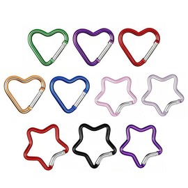 Nextpal 10Pcs Aluminum Star and Heart Carabiner Clips, Cute Spring Loaded Snap Hooks for Keychain Backpack Luggage Tag, Decorative Star Shaped Carabiner Clip for Camping Hiking Travel Accessories
