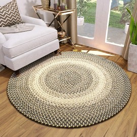 Super Area Rugs Ridgewood Premium Braided Rug for Kitchen and Home Decor Brown Velvet/Beige, 4' Round
