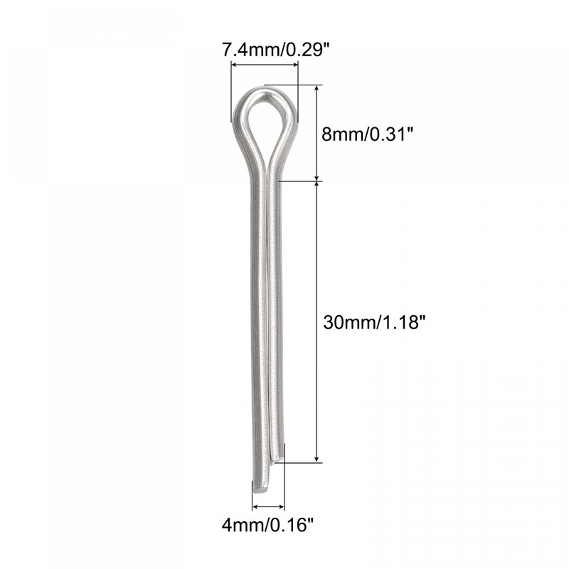 sourcing map Split Cotter Pin, 4mm x 30mm 316 Stainless