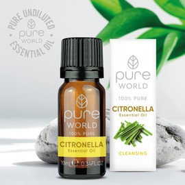 Pure World Citronella Essential Oil 10ML for Bath, Massage, Vaporising Therapeutic Grade 100% Pure & Undiluted