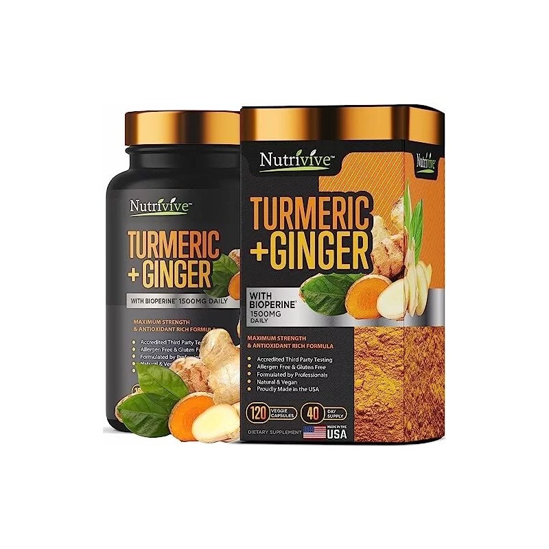Nutrivive Turmeric Curcumin w/Ginger BioPerine 1500mg Blk Pepper 120 Caps-X-9/26