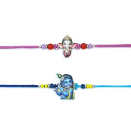 Set of 2 Rakhi for Brother | Raksha Bandhan Ganesh Rakhi for Brothers | Rakhi for Brother Bhaiya | Premimum Baal Krishna Rakhi for Small Brother