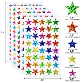 2040 Pcs Star Stickers, 5 Sizes Small Stars Stickers for Kids Reward, Sparkly Holographic Stickers, Glitter Foil Stickers for Behavior Reward Chart and DIY Decoration