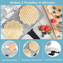 Pizzelle Maker- Polished Electric Baker Press Makes Two 5-Inch Cookies at Once with Recipe Guide- Fun Baking Party Supplies- Italian Waffle Dessert Treat Making Made Easy- Housewarming Gift for Her