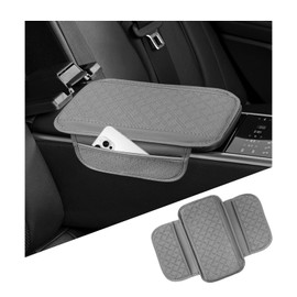 NYTKL Car Center Console Cover, 12.2"x7.1" Auto Arm Rest Pillow Foam Pad with 2 Storage Bags, Waterproof Microfiber Leather Armrest Box Protector Organizer for Most Car Truck SUV (Gray)