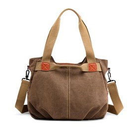 DIRRONA Casual Canvas Women Handbag Ladies Canvas Shoulder Bag Large Crossbody Bag Multifunctional for Work Travel Daily Womens Canvas Handbags Brown