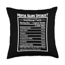 Medical Billing Specialist Profession Design Funny Job Title Nutrition Facts Medical Billing Specialist Throw Pillow, 18x18, Multicolor