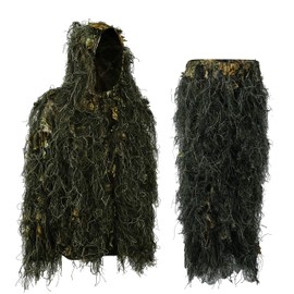 Ghillie Suits Hybrid 3D Leafy Suit - Hybrid Leafy Jacket and Pants, Hunting Gear/Hunting Accessories, Lightweight & Breathable Camo Hunting Suit, Hunting Gear w/Detailed Leaf Cuts L/XL Woodland