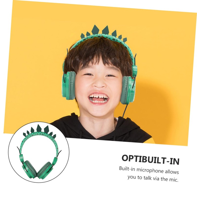 Mobestech 3pcs Boy Girl Headphones Microphone Dinosaur Comfortable Ear Cable