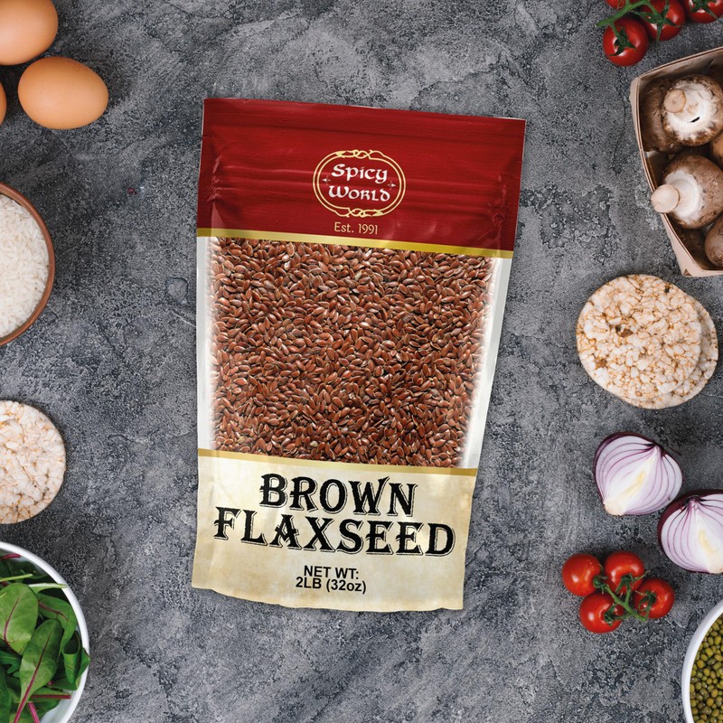 Spicy World Brown Flaxseed 2 LB Bag - Non-GMO, Whole,
