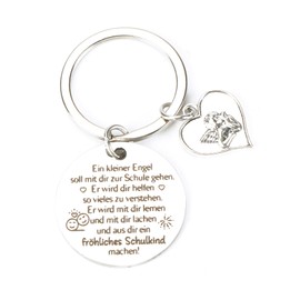 Stainless Steel Keyring with Angel and Heart, The Perfect Gift for Women, Inspirational Courage Gift for Girlfriend, Birthday Gift and Small Gifts for Any Occasion, silver