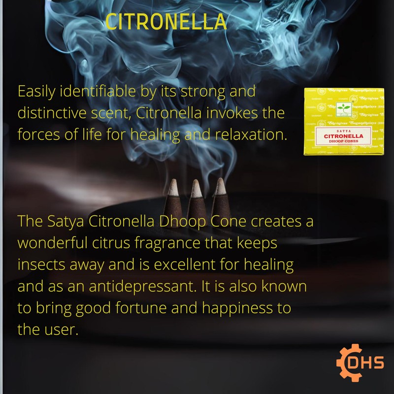 Satya Citronella Incense Dhoop Cone Full pack of 12 With