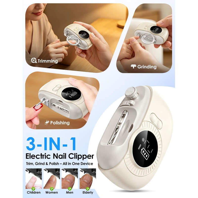 Electric Nail Clipper 3 in 1 Electric Nail Trimmer with