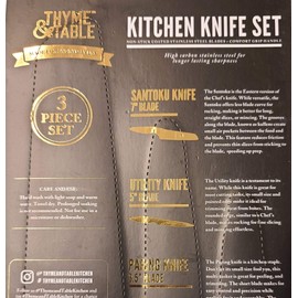Juego de cuchillos de Tomillo y mesa de 3 piezas de acero inoxidable antiadherente con cuchillo Santoku y mango de agarre cómodo