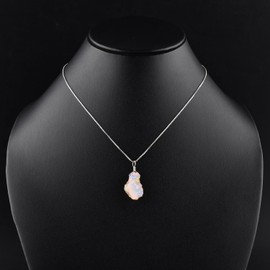 Raw Ethiopian Opal Gemstone Dainty Pendant Necklace, Rough Crystals, October Birthstone, Healing Chakra Stones, Charming Women Jewelry Silver Plated Chain 18 inch