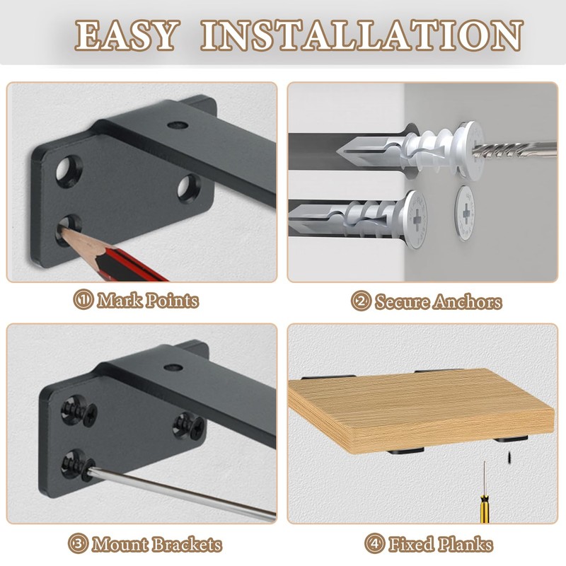 Pubiao 2 Pack Shelf Brackets 20cm, Heavy Duty Wall Brackets,