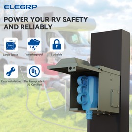 ELEGRP 30 Amp RV Power Outlet Box, NEMA TT-30R 125V AC, Weatherproof Lockable Outdoor RV Receptacle, Easy Installation, Electrical Receptacle for RV Camper Travel Trailer Electric Car Generator