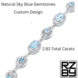 Natural Blue Topaz Tennis Bracelet, 2.83 Carats, Platinum/Sterling Silver, adjutable18cm to 23cm, with Velvet Gift Box