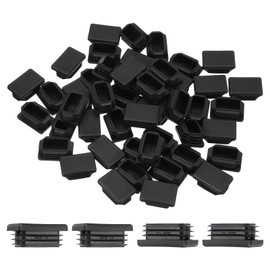 PATIKIL 1.5x1 Inch Plastic Tubing End Caps, 50 Pcs Rectangular Hole Plug Insert for Round Iron Pipe Chair Leg Table Bookshelves Patio Furniture, Black