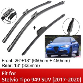 3 Wipers 26" 18" 13" Front And Rear Replacement Fit for Alfa Romeo Stelvio Tipo 949 SUV 2017-2020, Windshield Wiper Blades Original Equipment Wiper Blade, That Meet OEM Quality Easy Install Premium