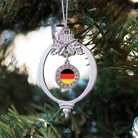 Inspired Silver - German Flag Charm Ornament - Silver Circle Charm Holiday Ornaments with Cubic Zirconia Jewelry