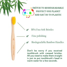 Virgin Forest Kids Bamboo Toothbrushes, Biodegradable Handle, BPA-Free Soft Bristles, Children Size Set of 4 (4 Colors)