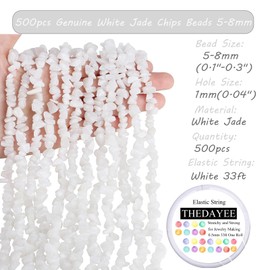 Natural Chip Stone Beads 450pcs White Jade Chips 5-8mm Genuine Real Irregular Healing Crystal Rocks Hole Drilled DIY Loose Gemstone Beads for Jewelry Making Bracelet Earrings Necklace Crafting