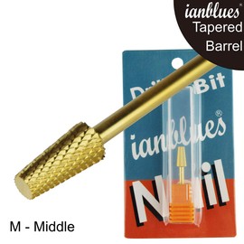ianblues Tapered Barrel Carbide Nail Drill for Electric Manicure Drill Machine, Pro-Remove Nail Gels, Acrylic Gels, Dip Powder, or Normal Nail Care (M- Middle, Gold)