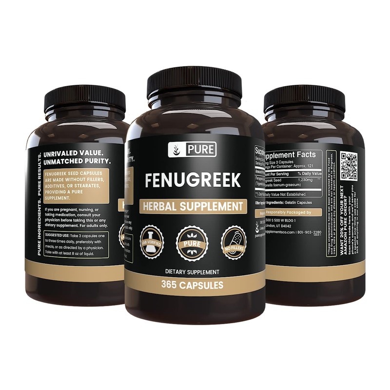 Pure Original Ingredients Fenugreek (365 Capsules) No Magnesium Or Rice