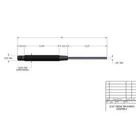 Starrett 248B Extended Length Drive Pin Punch, 8" Overall Length, 3-1/2" Pin Length, 3/16" Pin Diameter