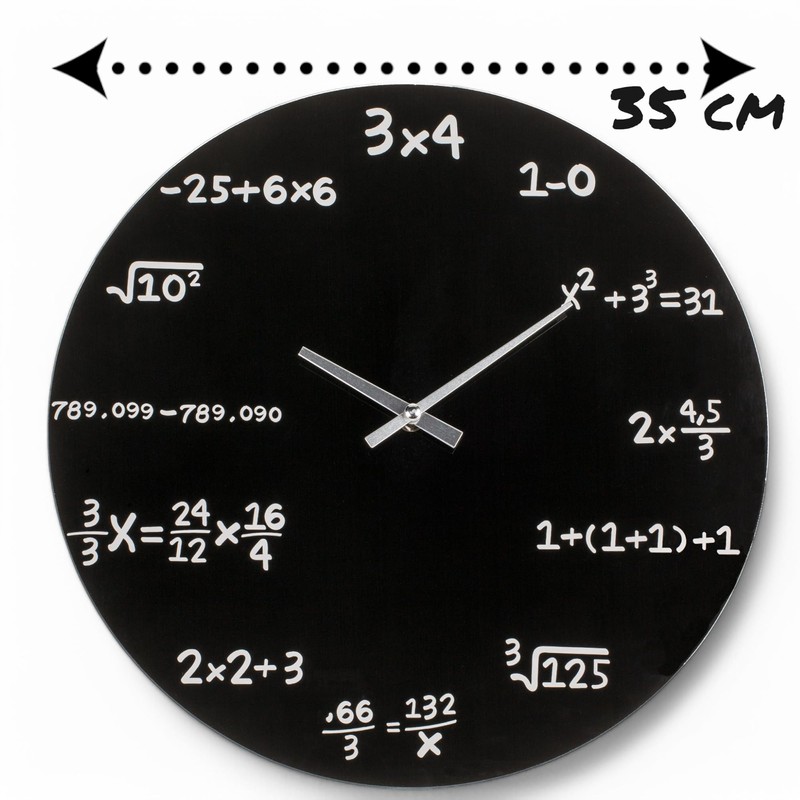 MIJOMA Black Glass Wall Clock Mathematic - Diameter 35 cm