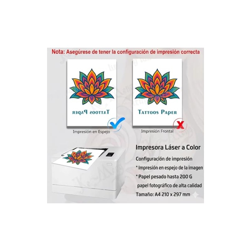 Papel para Tatuajes Temporales Láser A+B 5 Sets Carta Hojas
