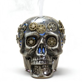 200ML Dark Gothic Steampunk Skull Ceramic Essential Oil Diffuser Day of The Dead Halloween Decor 7 LED Colors USB Powered Cool Mist Humidifier with Waterless Shut - Off for Home Decor Aromatherapy