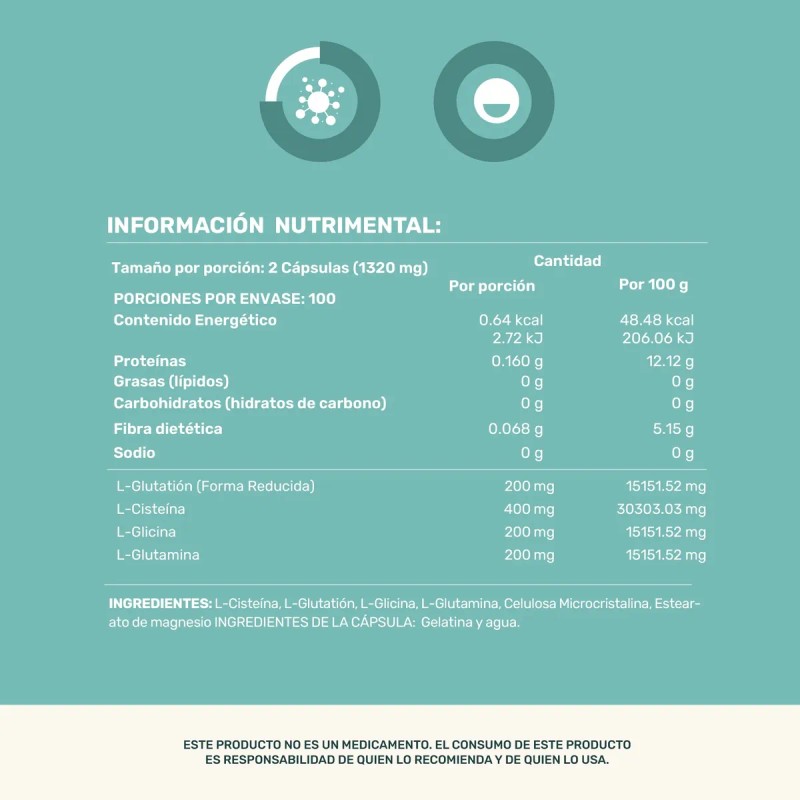 Glutatin Cpsulas Life360 Glutathione Blend 200 Cpsulas Sin Sabor