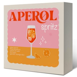 LUKIPOM Aperol Spritz Cocktail Wooden Box Signs, Aperol Spritz Gifts, Cocktail Lovers Gifts, Bar Cat Decor,Trendy Pink and Orange Bar Wooden Signs for Home Bar Kitchen Desk Shelf Table Decor,5x5 Inch
