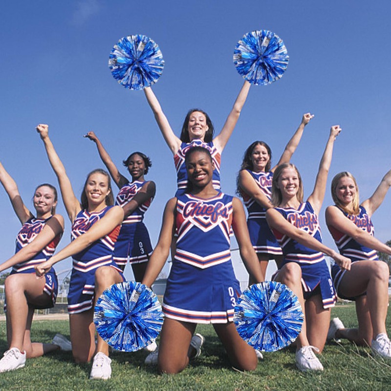 NYGGTYK Pack of 2 Cheerleader Pompoms, Shiny Blue Metal Pompoms,