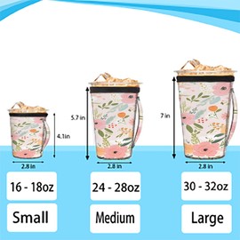 DJYQBFA Iced Coffee Sleeve Pink Flower Insulator Cup Holder Neoprene Drink Sleeve Reusable Sock for for Cold and Hot Beverages 30-32 oz
