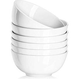 DELLING 30 Oz Porcelain Soup Bowls Set of 6 - Large White Ceramic Deep Serving Bowls for Kitchen, Pasta Salad Rice Oatmeal Cereal, Microwave Dishwasher Oven Safe, Stackable