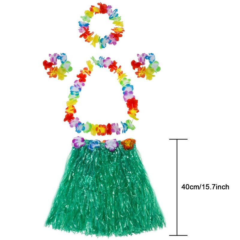 TOODOO Elastic Hawaiian Hula Grass Skirt with Flower Costume Set