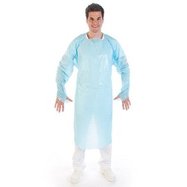 FRANZ MENSCH Hygonorm Examination Gowns with Thumb Hole Light | CPE, Blue, XL, L: 115 cm, W: 100 cm, Examination Gown, Disposable Gown