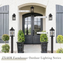 zeyu Outdoor Wall Mount Light, 14.6 Inch Industrial Exterior Wall Light for Porch, Die-Cast Aluminum with Seeded Glass, Black Finish, ZX48MB BK