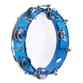 Tambourine, Handbell, Jingle Bell Double Row Metal Cymbals Drum Instrument, Handheld Percussion for Dancing, Singing, Karaoke, Music Class (Blue)